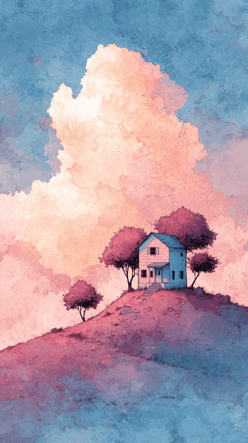 Peppa Pig House Wallpaper 28 - Cute Red House on the Hill Phone Background HD